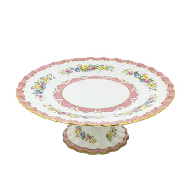 CAKE STAND-Bone China Pink & White W/Pink & Yellow Flowers