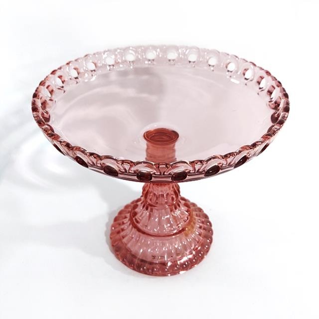 CAKE STAND-8.75DM-PNK-GLS-LOOPS