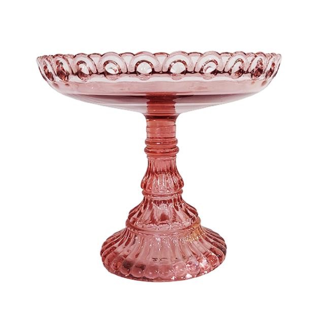 CAKE STAND-8.75DM-PNK-GLS-LOOPS