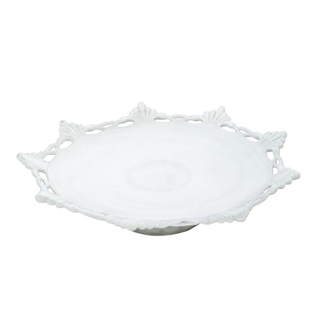 CAKE STAND-Milk Glass W/Detailed Edge