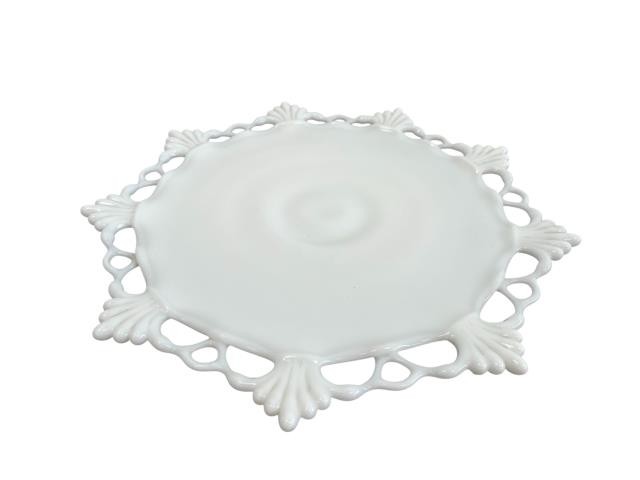 CAKE STAND-Vintage White Milk Glass w/Lace Edge
