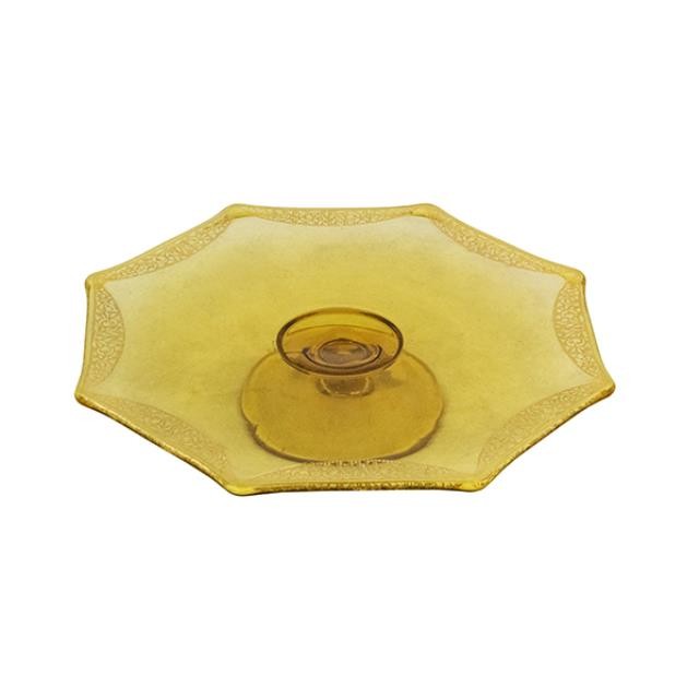 CAKE STAND-AMBER-8SIDE-GLDTRM