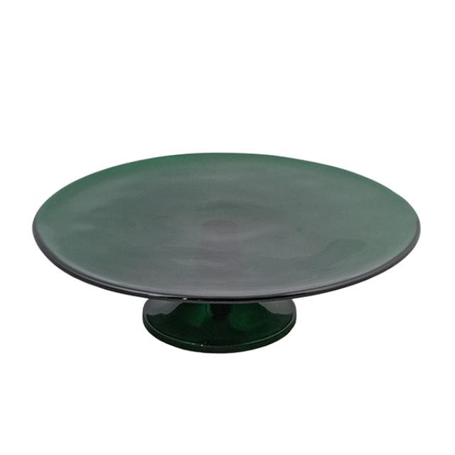 CAKE STAND-Dark Green Glass W/Trumpet Base