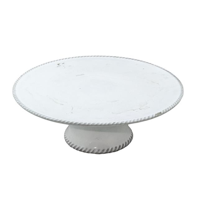 CAKE STAND-Cream Ceramic W/Edge Detailing