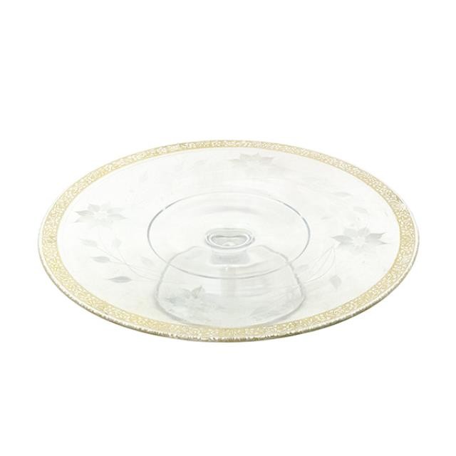 CAKE STAND-Etched Glass W/Gold Accents