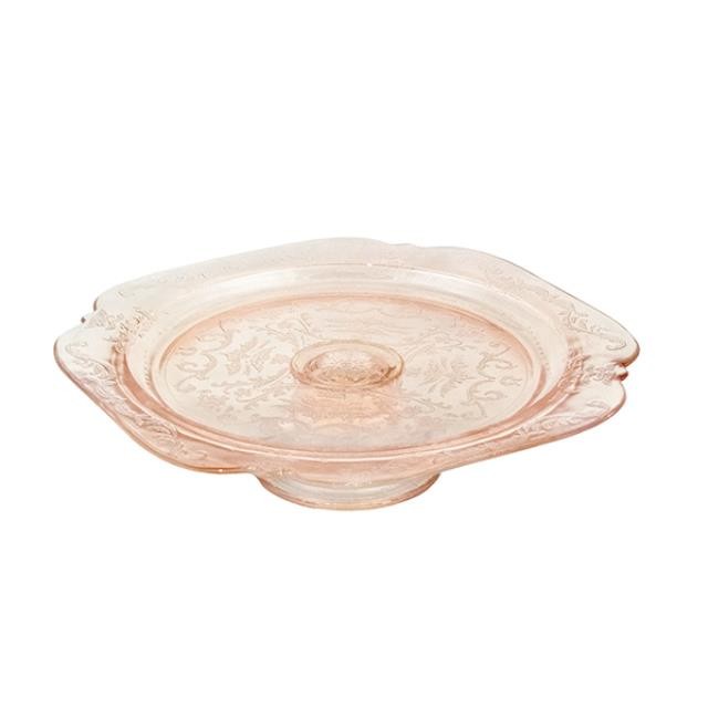CAKE STAND-Pink Etched Glass