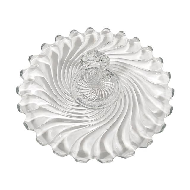 CAKE PLATE-Swirled Glass w/Center Handle