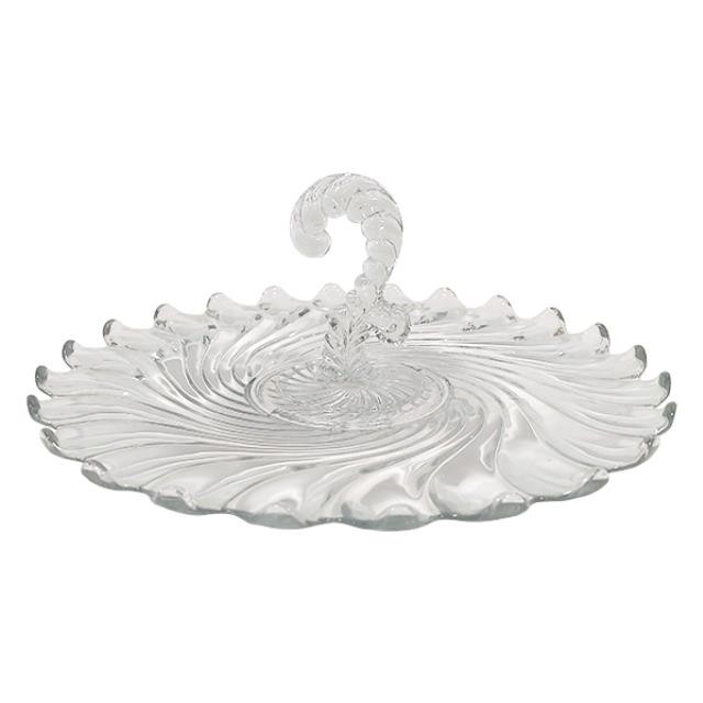 CAKE PLATE-Swirled Glass w/Center Handle