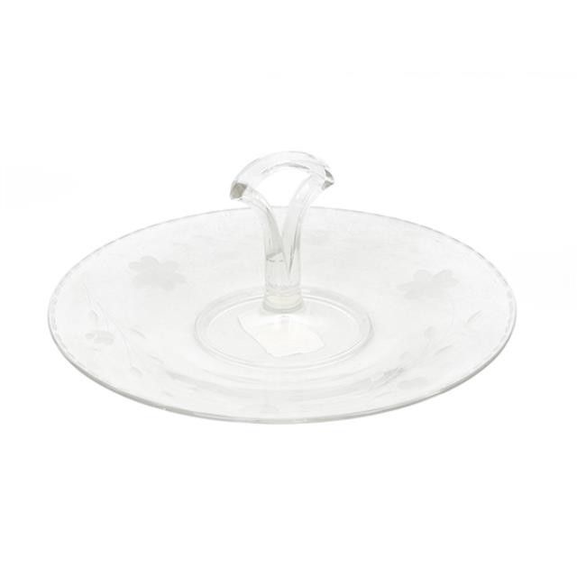 CANDY DISH-Clear Etched Glass W/Handle