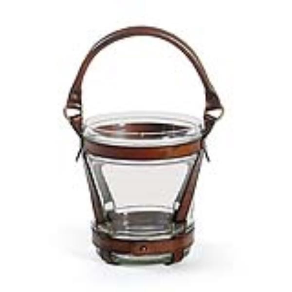 ICE BUCKET-GLASS W/ LEATHER ST