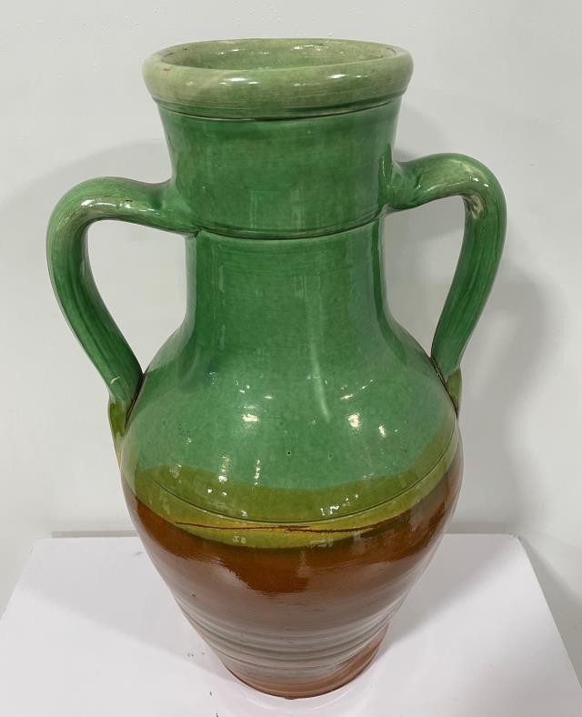 JUG-Earthen Green & Brown Glaze W/Handles