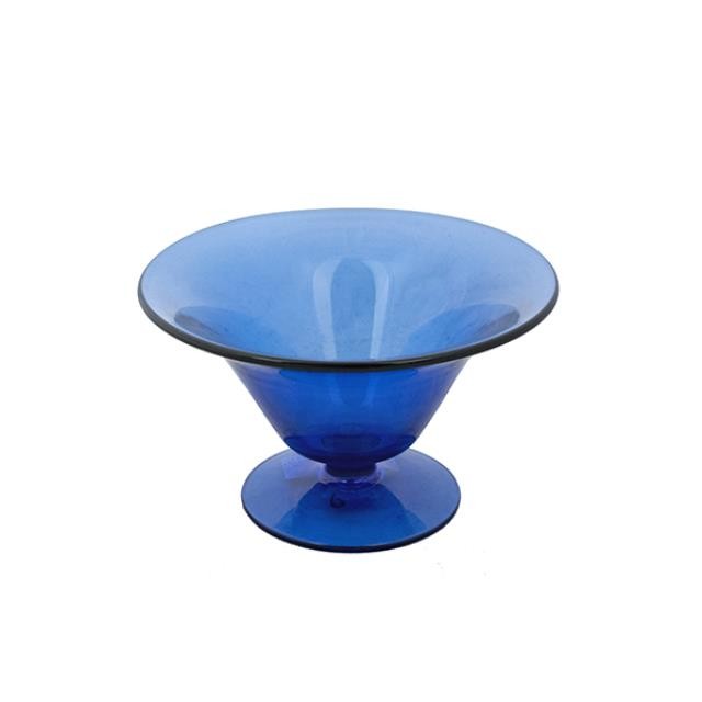 BOWL-Blue Glass W/Pedestal Base