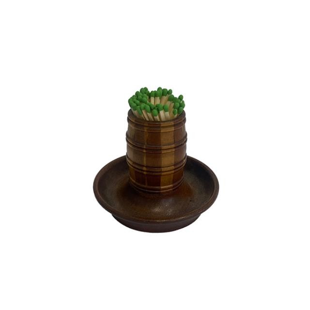 MATCH HOLDER-Wooden Barrel on Dish