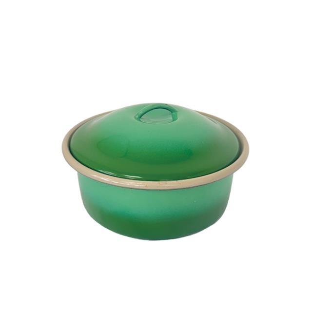 (25480058)POT w|LID-Vintage Ombre Green Enamelware