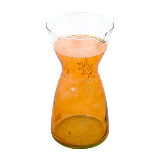 PITCHER-Clear & Orange Glass W/Gold Beading Design