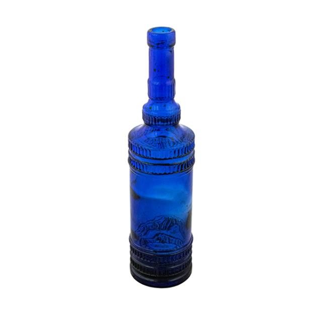 BOTTLE-Dark Blue Glass W/Ridged Detailing