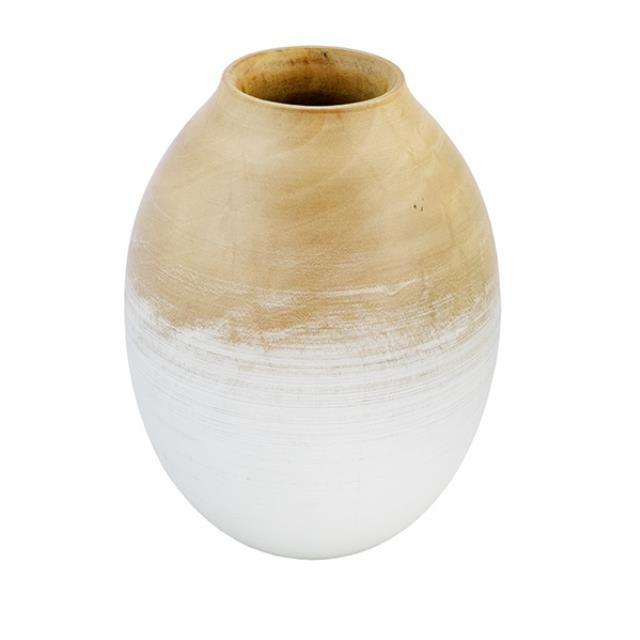 Vase-Wood W/White Painted Bottom