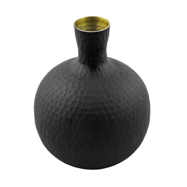 VASE-Black Hammered Metal W/Gold Interior