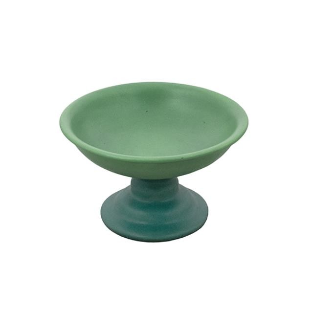 DESSERT BOWL-Green Bowl W/Blue Pedestal Base