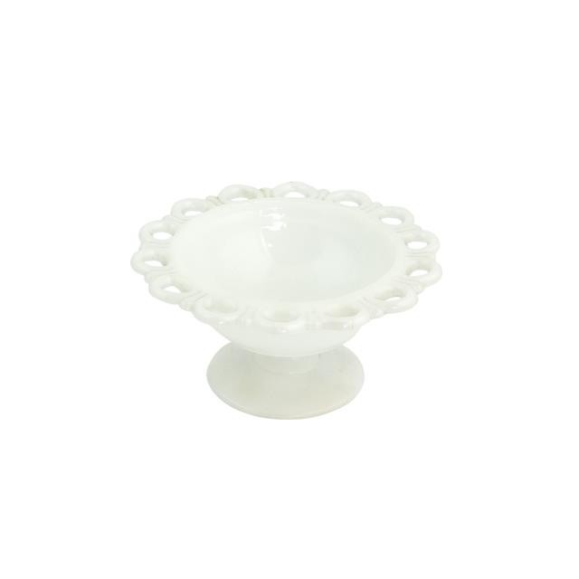 COMPOTE-Vintage Milk Glass W/Pedestal Base & Eyelet Edge