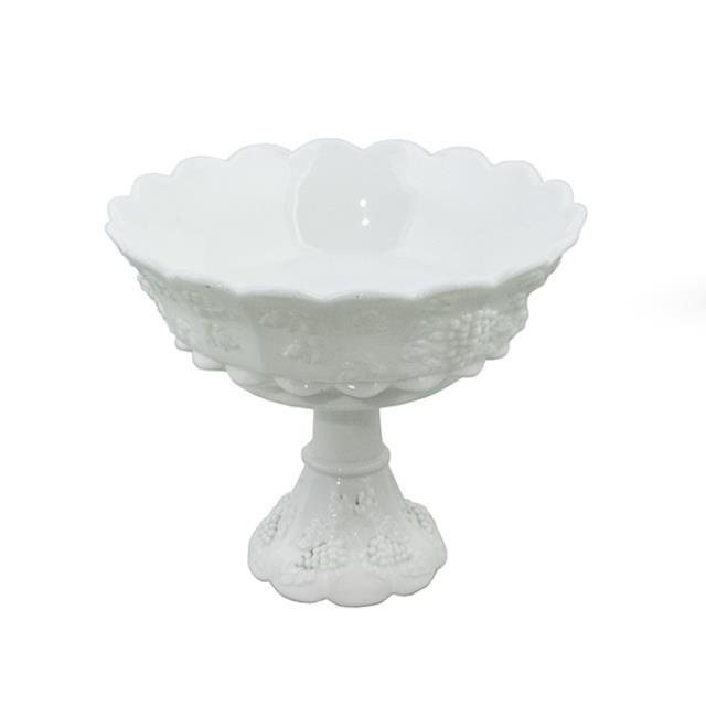 COMPOTE-Milk Glass W/Pedestal Base/Relief Grape Bunch Design