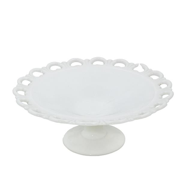 BOWL-Shallow Milk Glass Bowl W/Pedestal Base