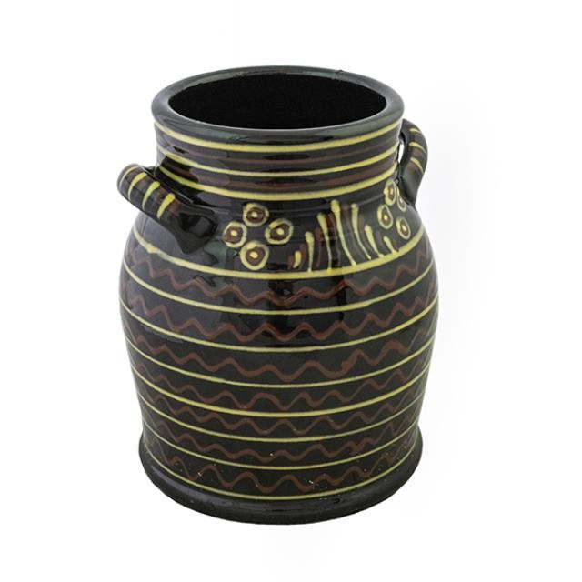 Vase-Black Glaze W/Yellow & Brown Accents