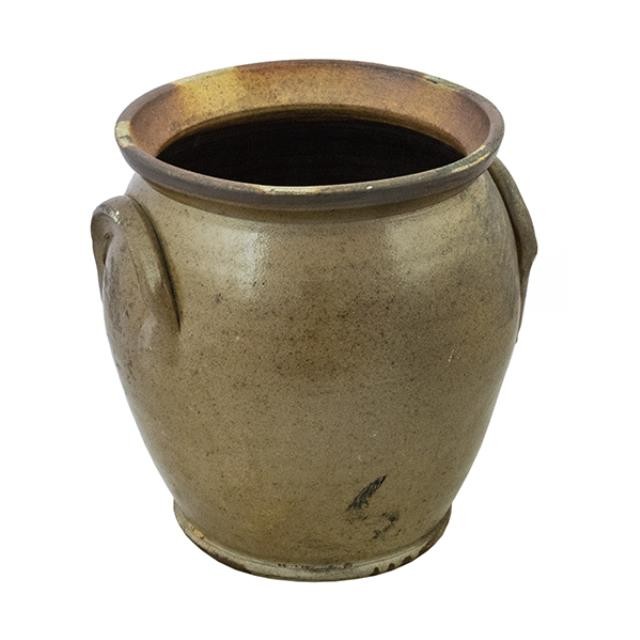 VASE-Brown Pot Belly W/Wide Mounth & Two Side Handles