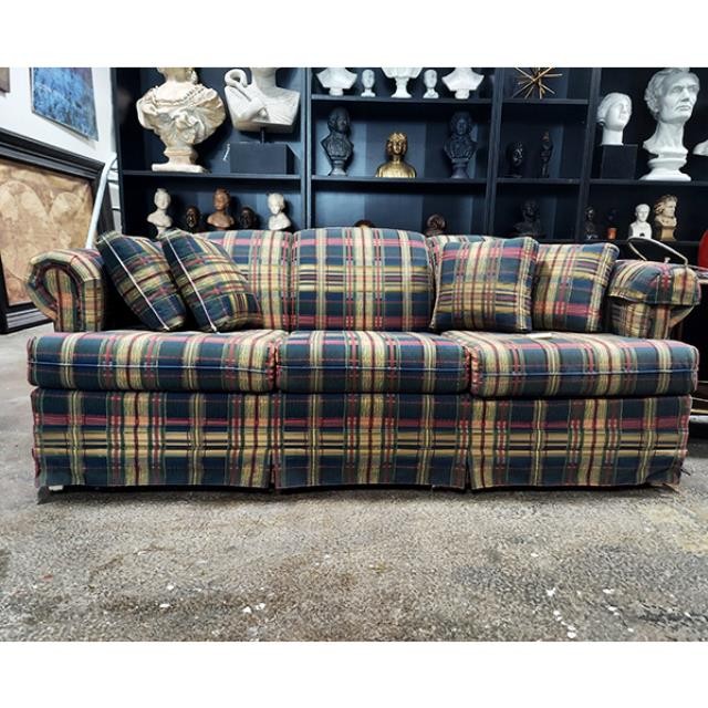 SOFA-Blue/Yellow/Red Plaid w/Rounded Arms