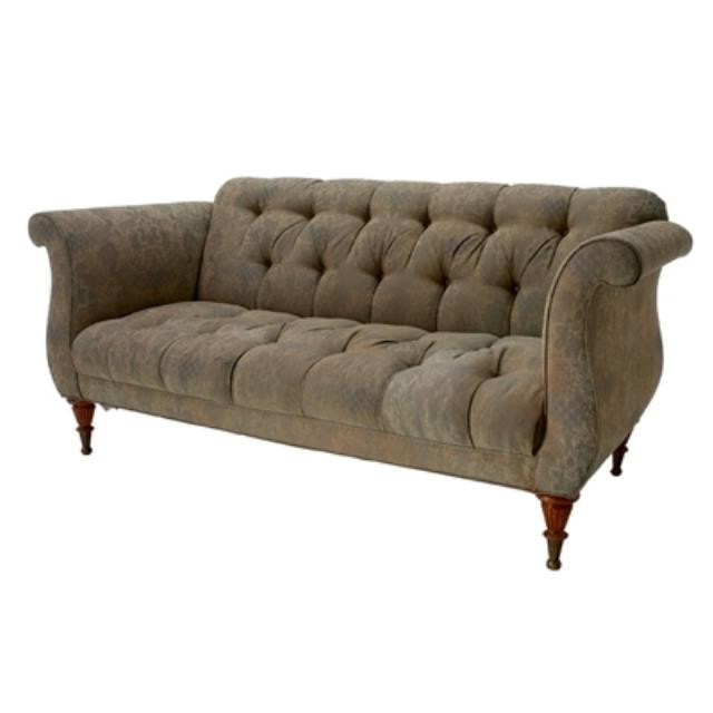 SOFA-79"GREEN TUFTED DAMASK/TI