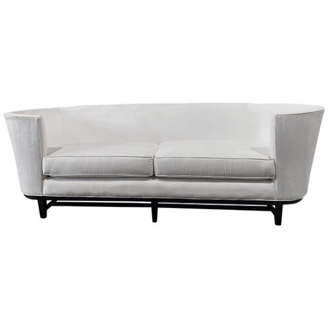 SOFA-WHITE VELVET-CURVED-BLACK