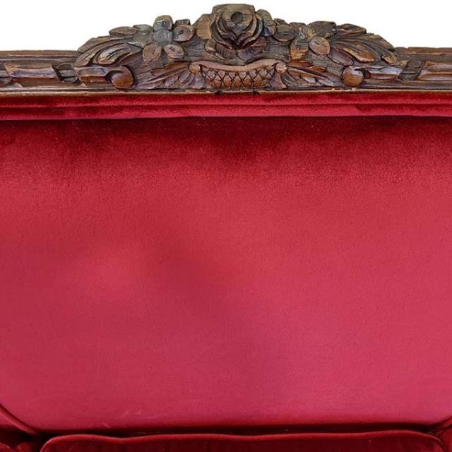 SOFA-Red Velvet Victorian W/Carved Wood Frame