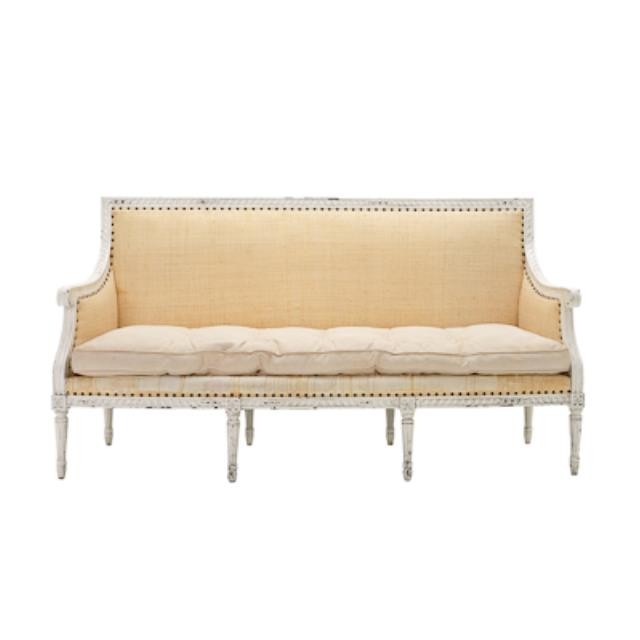 SOFA-LINEN-WHITE WOOD FRAME-W/