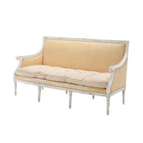 SOFA-LINEN-WHITE WOOD FRAME-W/