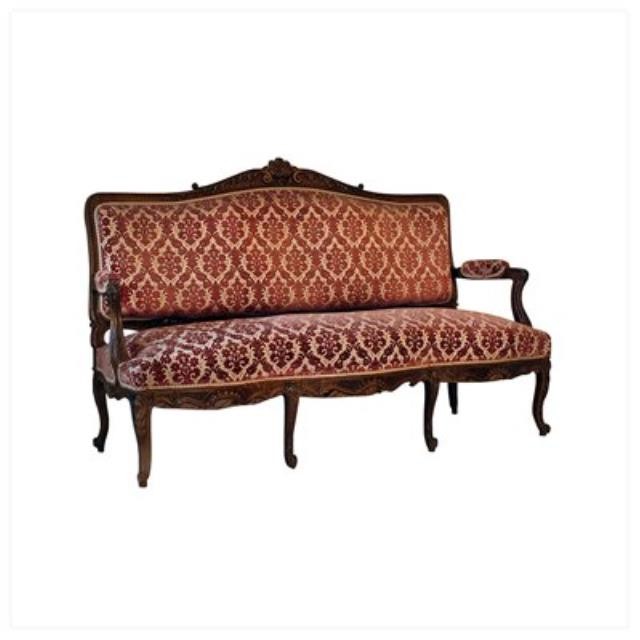 SOFA-MAUVE & TAN VELVET-WOOD F