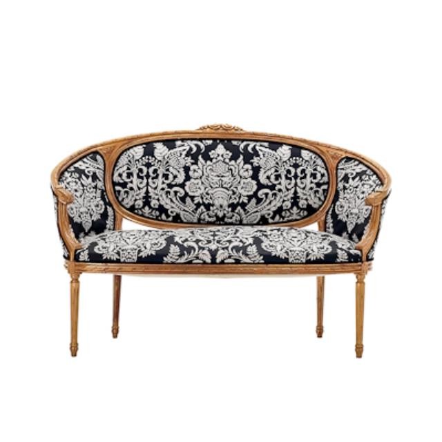 SETTEE-French-Gold Gilf Frame W/Black & White Floral