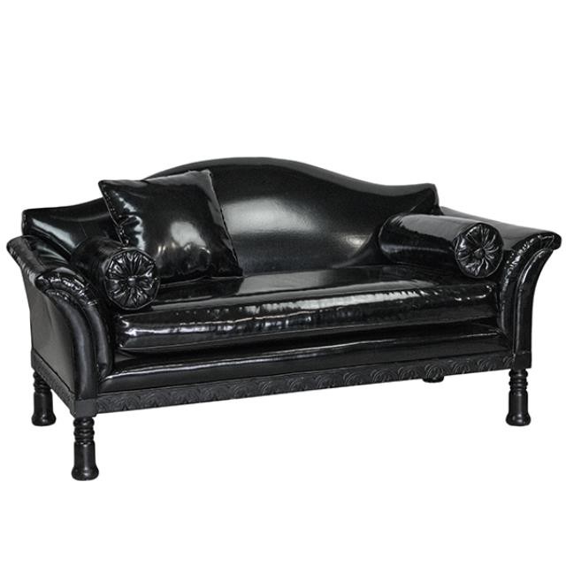 SOFA-Black Patent Tight Back W/Rolled Arm