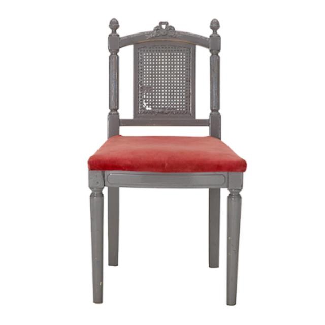 CHAIR-Vanity-French-Gray Frame & Red Velvet Seat