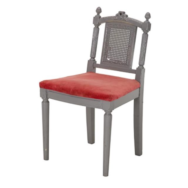 CHAIR-Vanity-French-Gray Frame & Red Velvet Seat