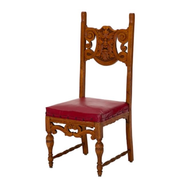 CHAIR-SIDE-OAK-CARVED FAC-RED