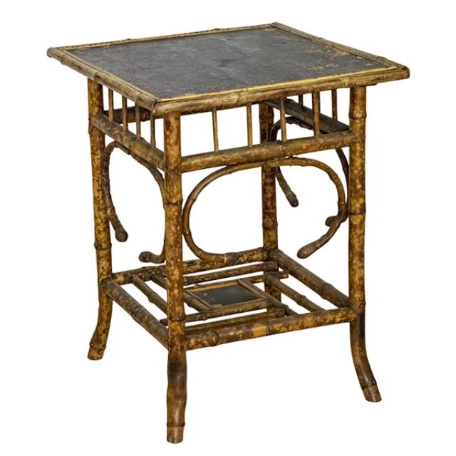 SIDE TABLE-Dark Bamboo Frame/Asian Mural on Top