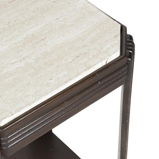 SIDE TABLE-Walnut W/Faux Marble Top