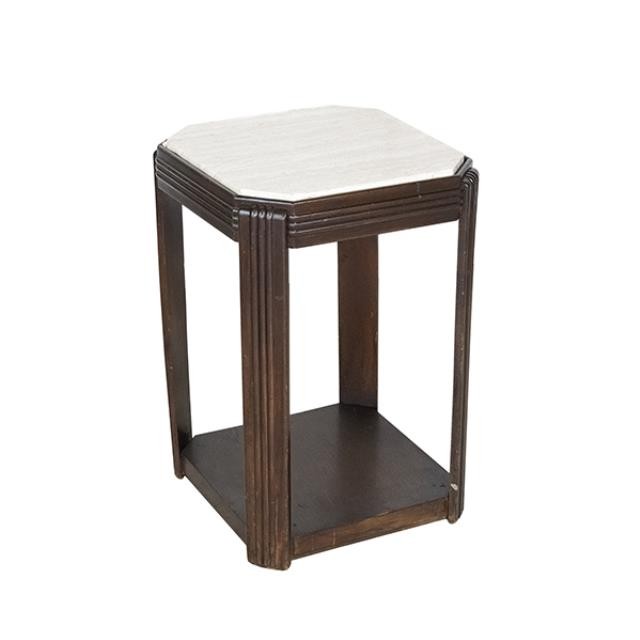 SIDE TABLE-Walnut W/Faux Marble Top