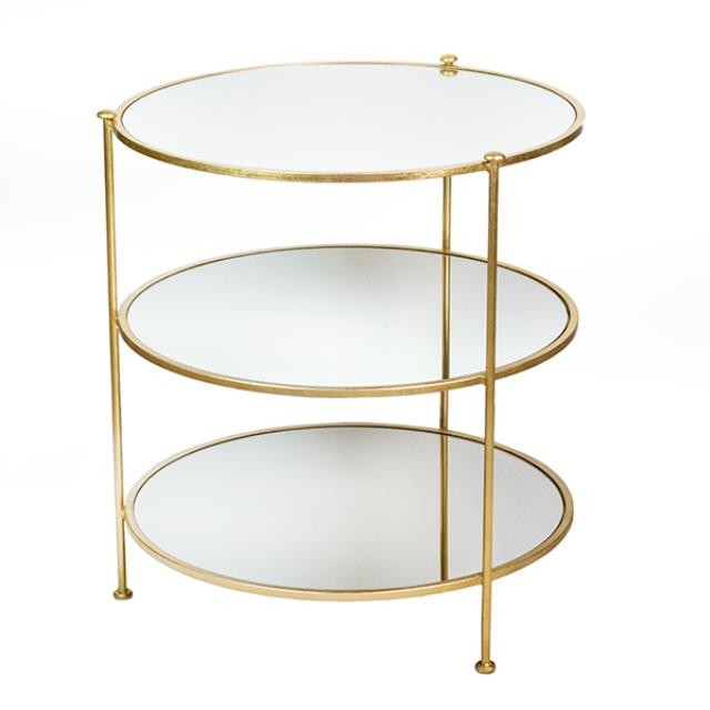 TABLE-SIDE-3 TIER GOLD-MIRRORE