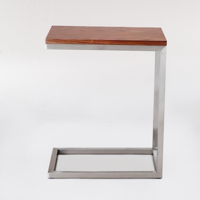 TABLE-SIDE-WALNUT TOP-SLV BASE