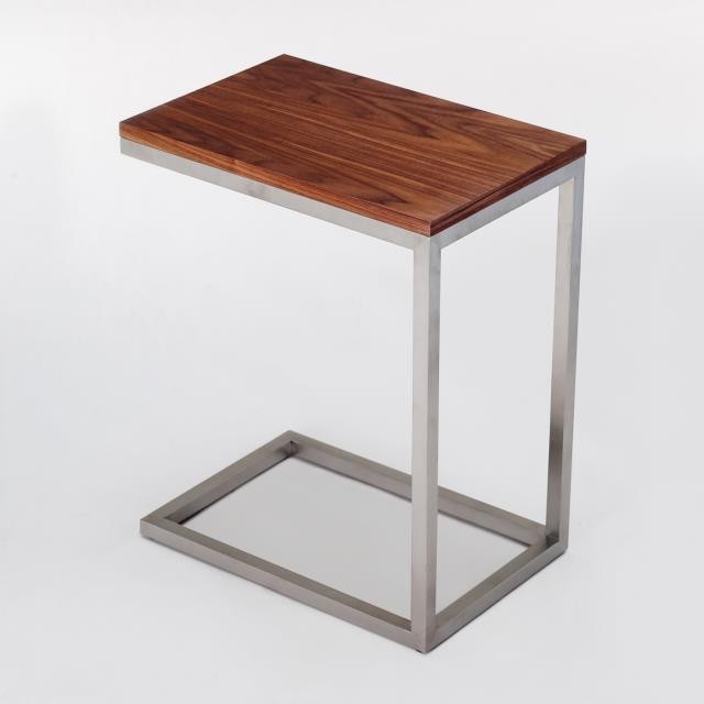 TABLE-SIDE-WALNUT TOP-SLV BASE