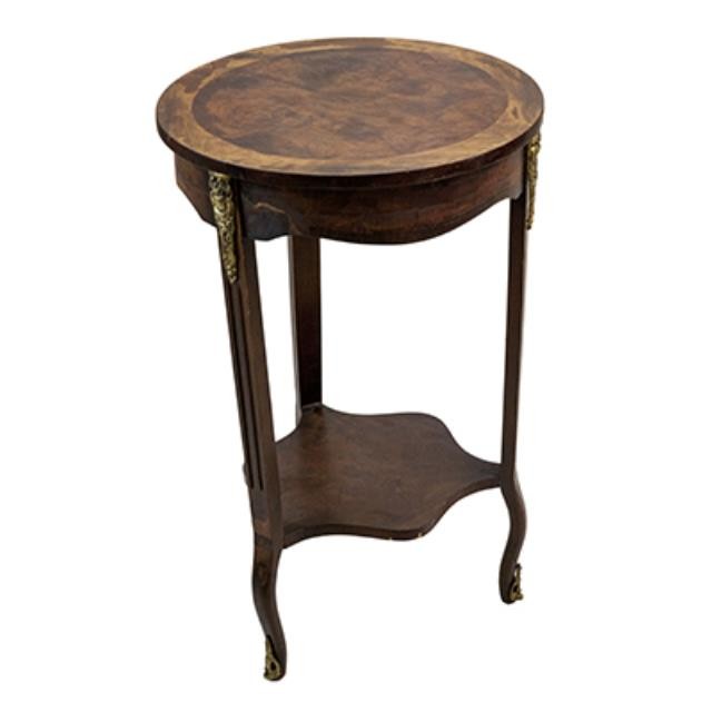 TABLE-SIDE-BURLED MAHOGANY-GOL