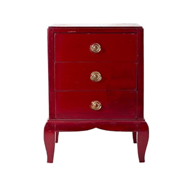 CABINET-RED 3DRAWER/BRASS HARD