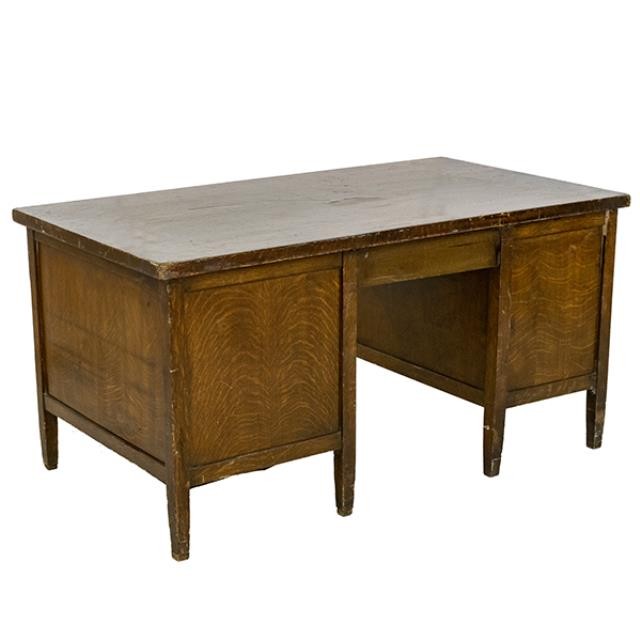 DESK-OAK-DBL PED-6DRAWER