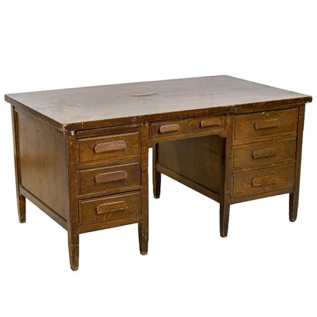 DESK-OAK-DBL PED-6DRAWER